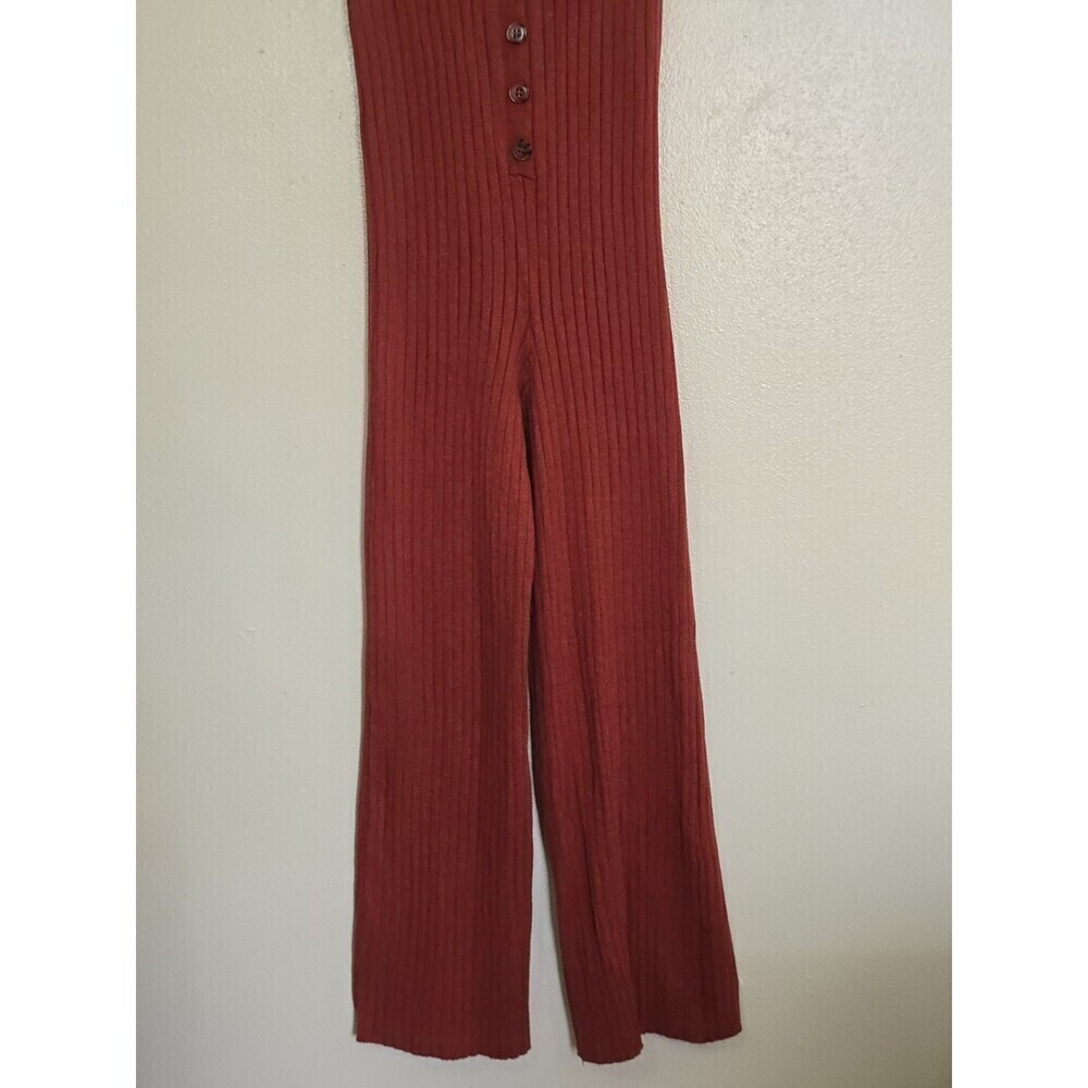 Forever 21 Ribbed Cropped Knit Jumpsuit Womens Size Medium Rust  V Neck - Picture 5 of 10